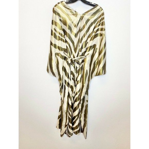 HANEY Zebra Animal Bo Silk Metallic Semi-Sheer V-Neck 3/4 Sleeve Kaftan Caftan - Picture 3 of 7
